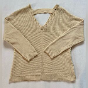 Poof New York Beige V-Neck Women's Sweater (M)